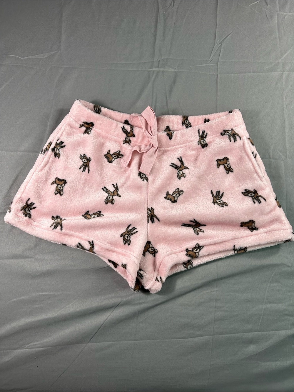 Faded Rose Ladies Large Pink Reindeer Fleece Shorts Drawstring Christmas Pajama